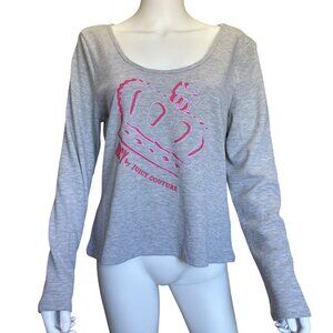 Juicy Couture Grey Long Sleeve Waffle Knit Top W/ Pink Crown Graphic Womens XL